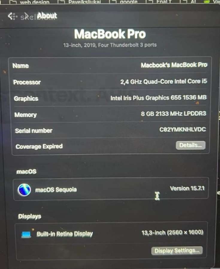 MacBook Pro 13 2019 - nuotraukos Nr. 3