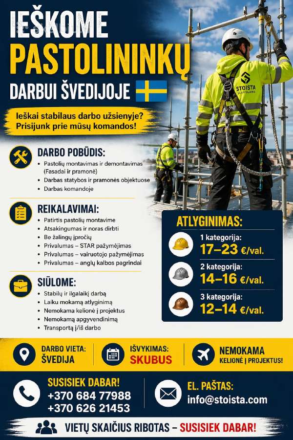 Ieškome Pastolininkų Darbui Švedijoje