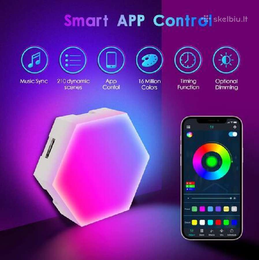 LED Rgb Šešiakampis apšvietimas žaidimų kambariui - nuotraukos Nr. 13