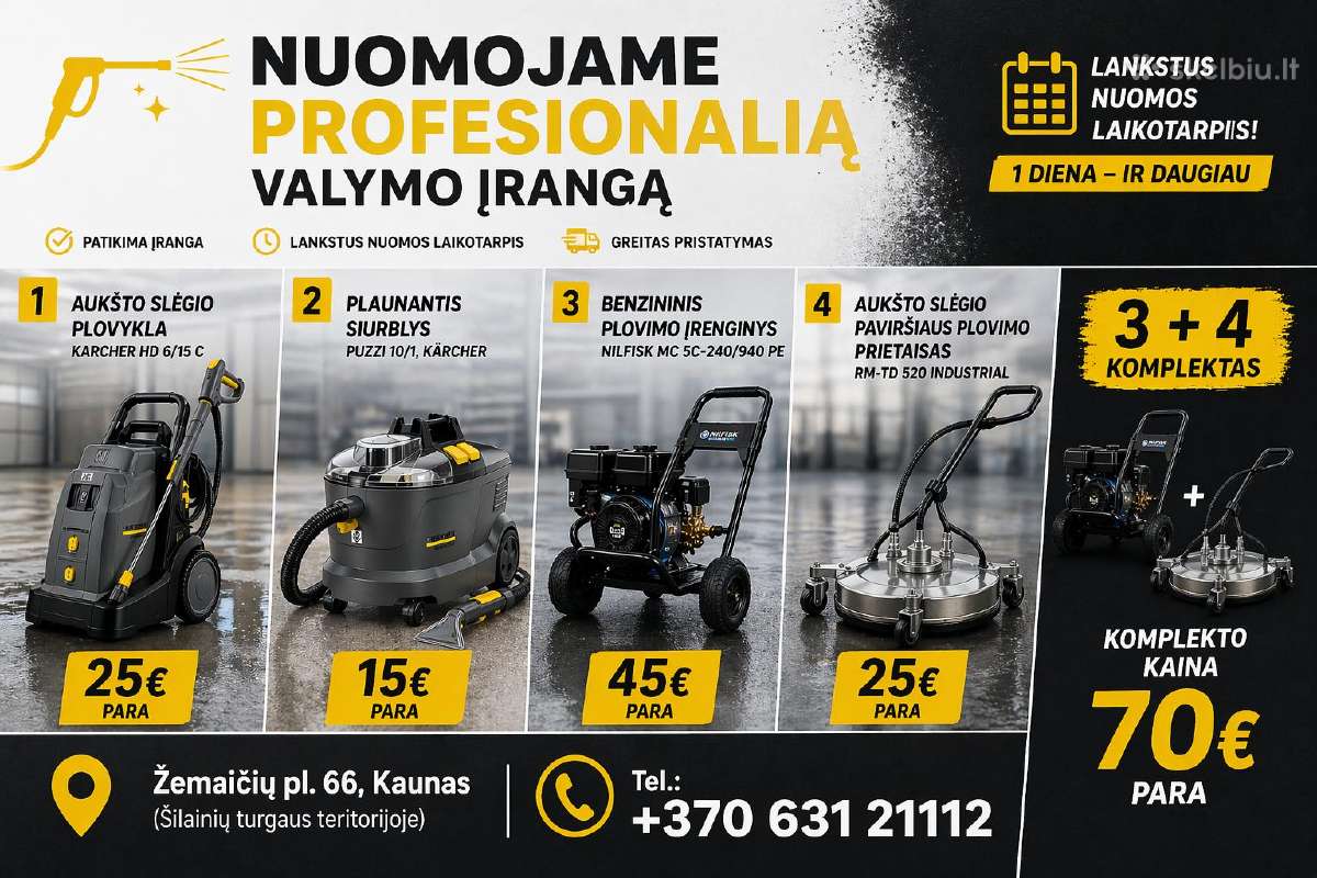 Trinkelių plovimas Kaune Įrangos nuoma Aukšto