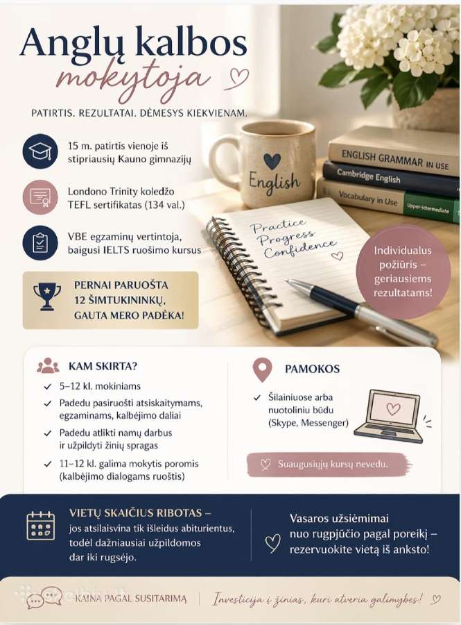 Anglų k.mokymas 5-12kl, ruošiu Vbe, Ielts