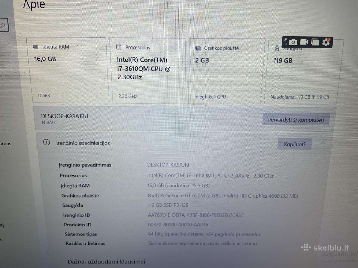 Parduodu Asus Nv56vv - nuotraukos Nr. 3