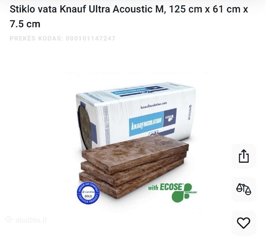 Stiklo vata Knauf acoustic 7,5cm - nuotraukos Nr. 3