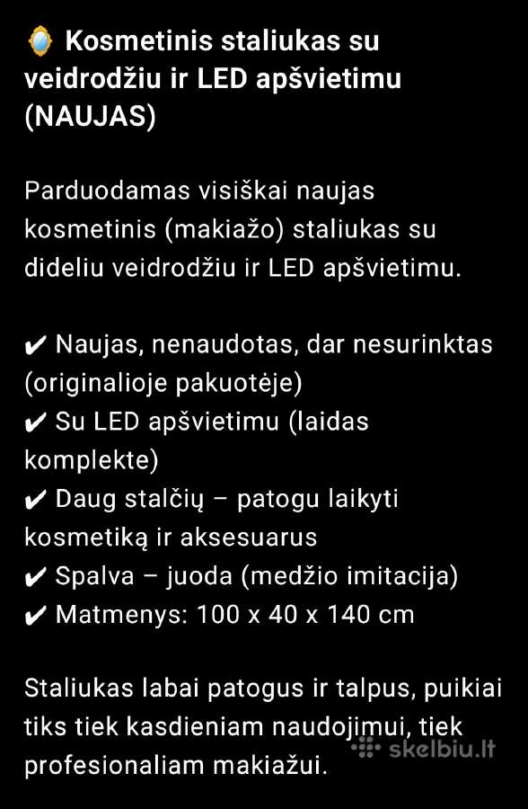 Kosmetinis staliukas su veidrodžiu ir LED apšvieti - nuotraukos Nr. 2