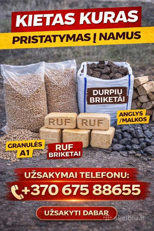 Briketai, granulės, malkos, anglis Kaina nuo 260