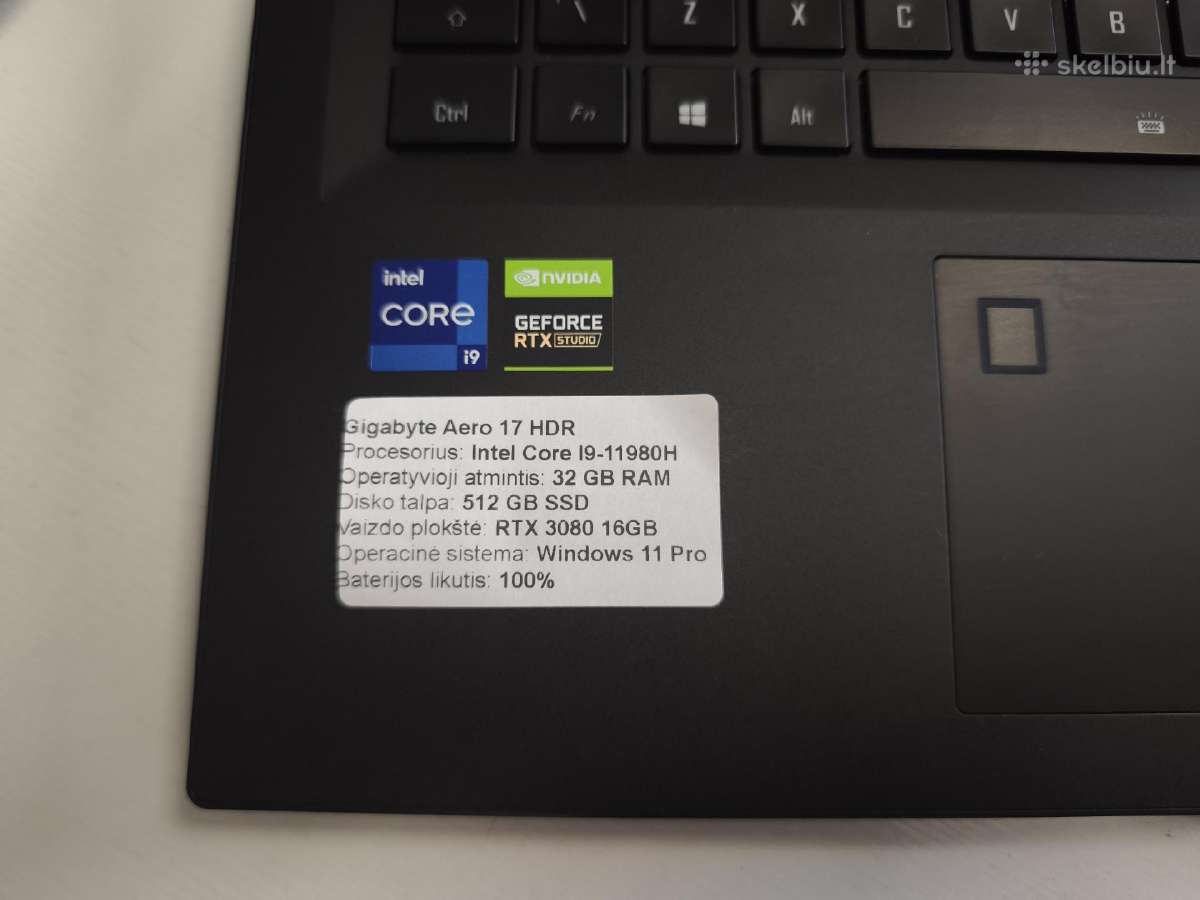 Gigabyte Aero 17 Hdr i9-11980h / 32gb/ Rtx 3080 - nuotraukos Nr. 2