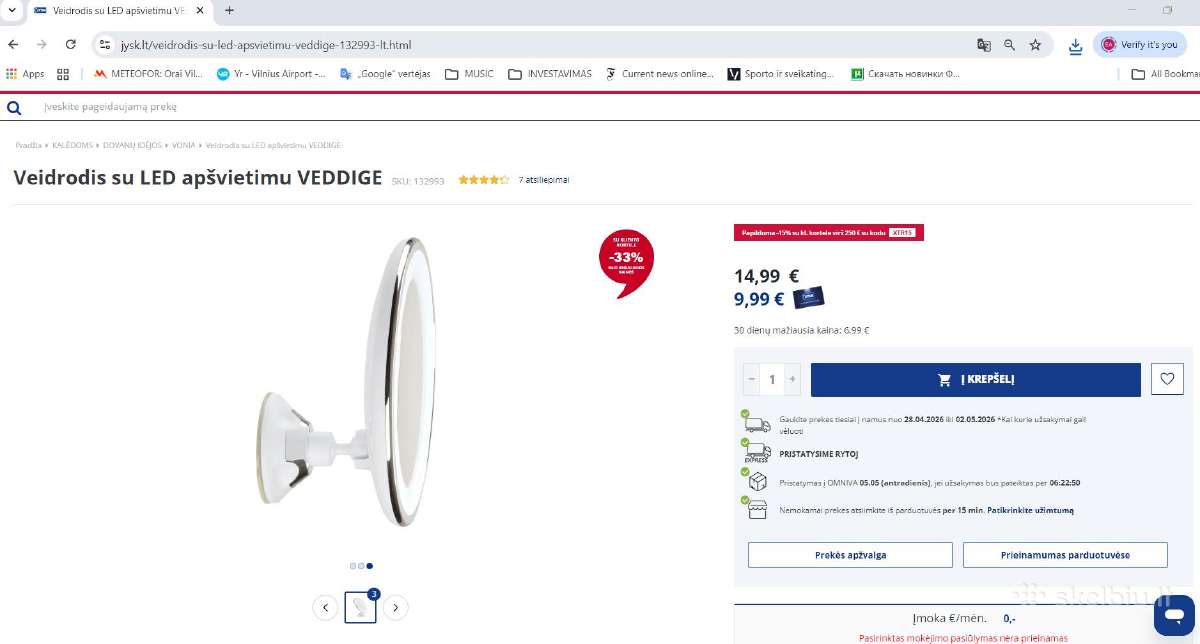 Veidrodis x5 su LED apšvietimu Veddige 20, Naujas - nuotraukos Nr. 5
