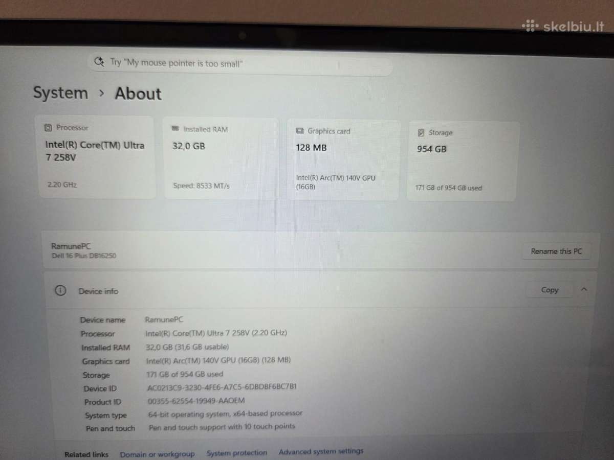 Dell Plus 16 Cpu 258v 32gb RAM 1000 GB SSD - nuotraukos Nr. 6