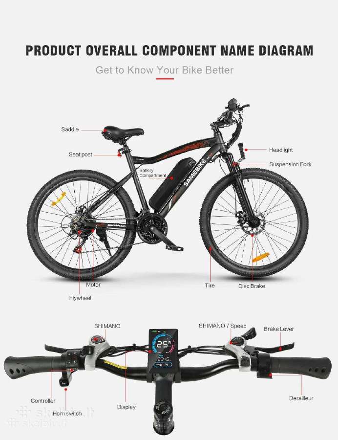 Elektrinis dviratis Samebike Sy26-ft-II - nuotraukos Nr. 6