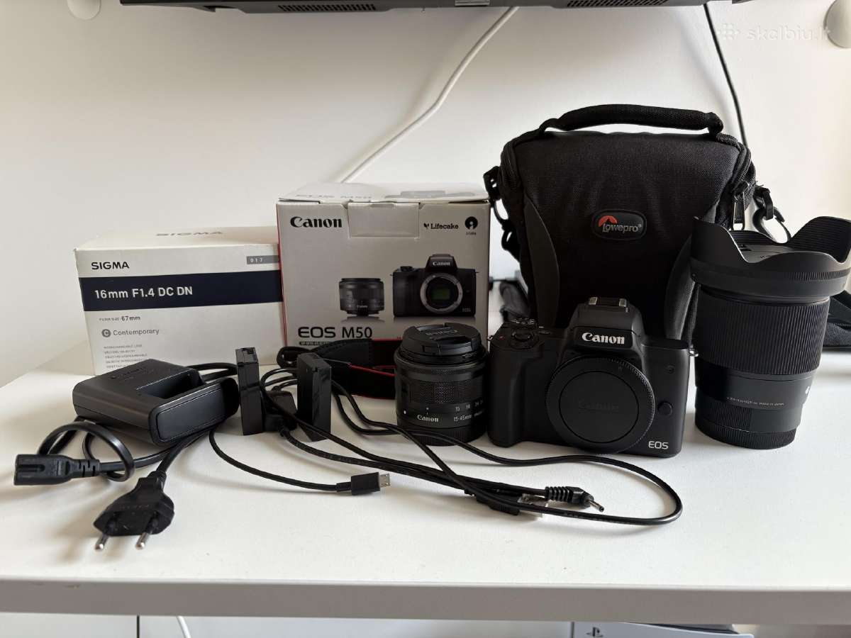Canon EOS M50 + Sigma 16mm f/1.4 rinkinys