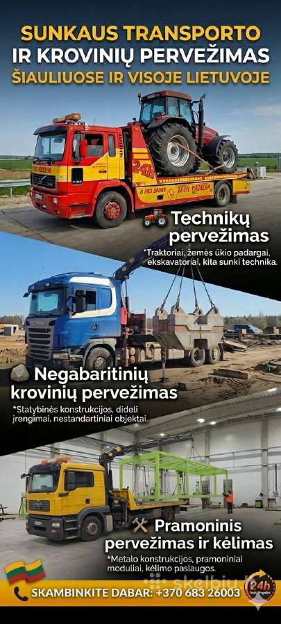 Žemes ūkio techni., traktorių, krovinių pervežimas