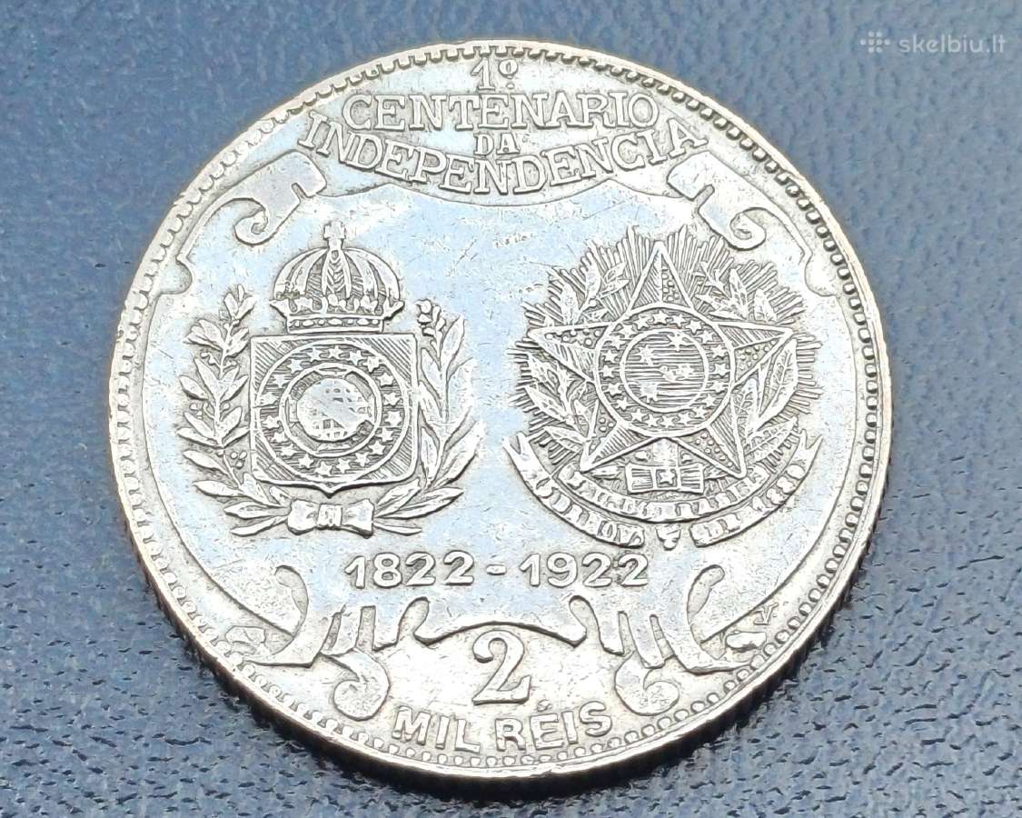 2000 realų 1922m. Brazilija sidabras 900 proginė.