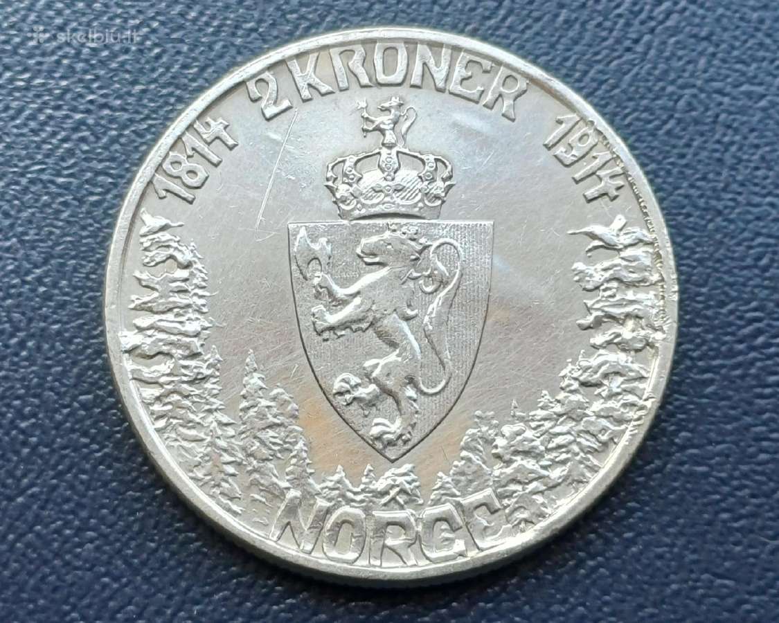 2 kronos 1914m. Norvegija sidabras - nuotraukos Nr. 2