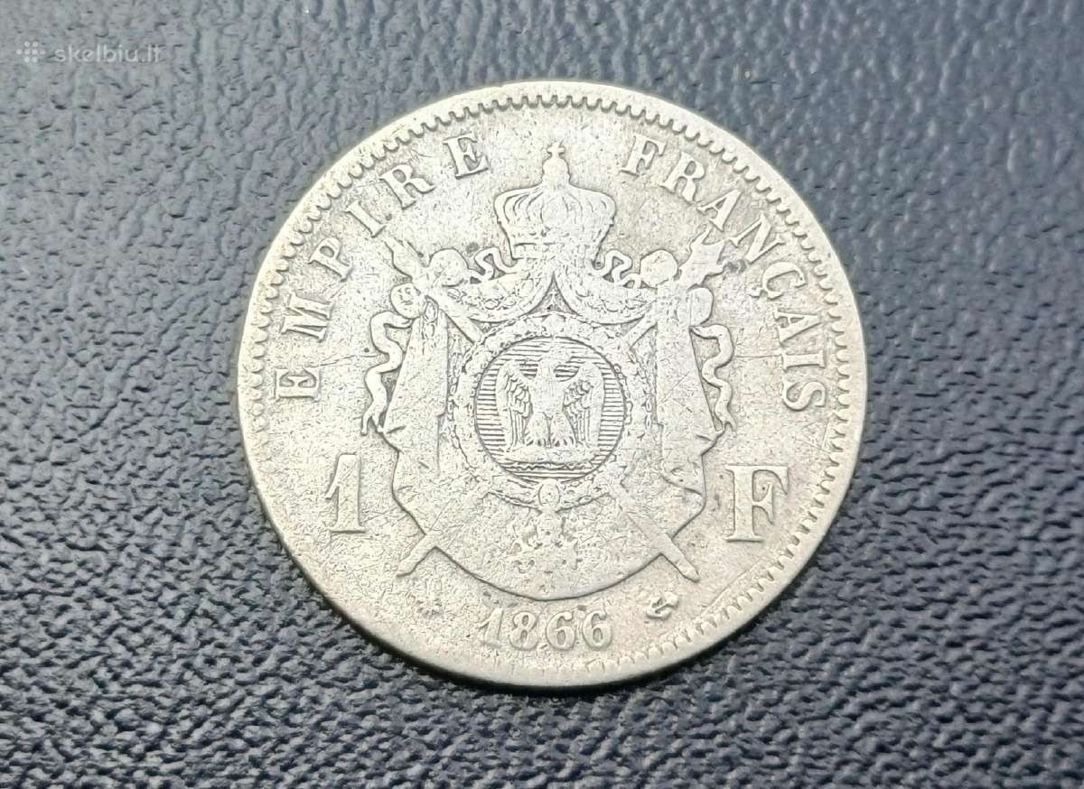 1 frankas 1866m. Prancūzija sidabras