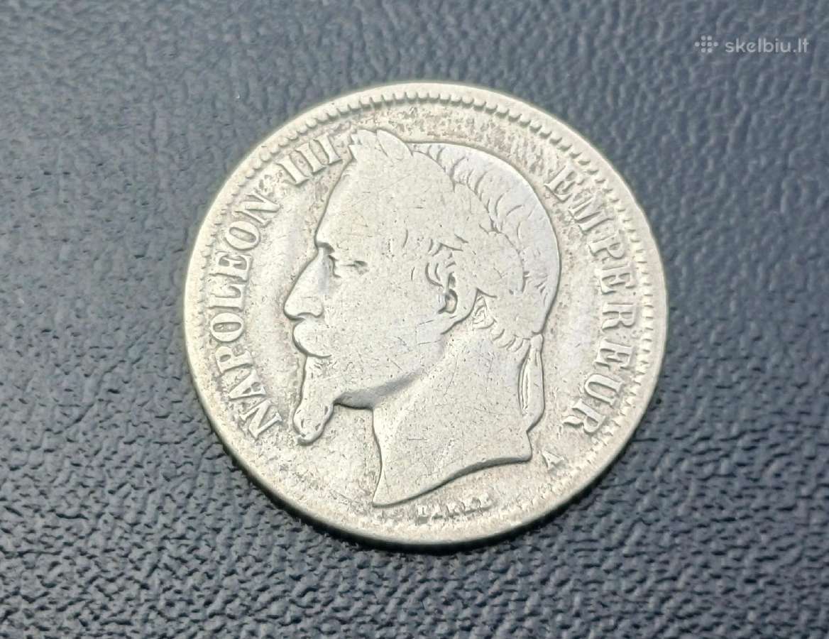 1 frankas 1866m. Prancūzija sidabras - nuotraukos Nr. 2