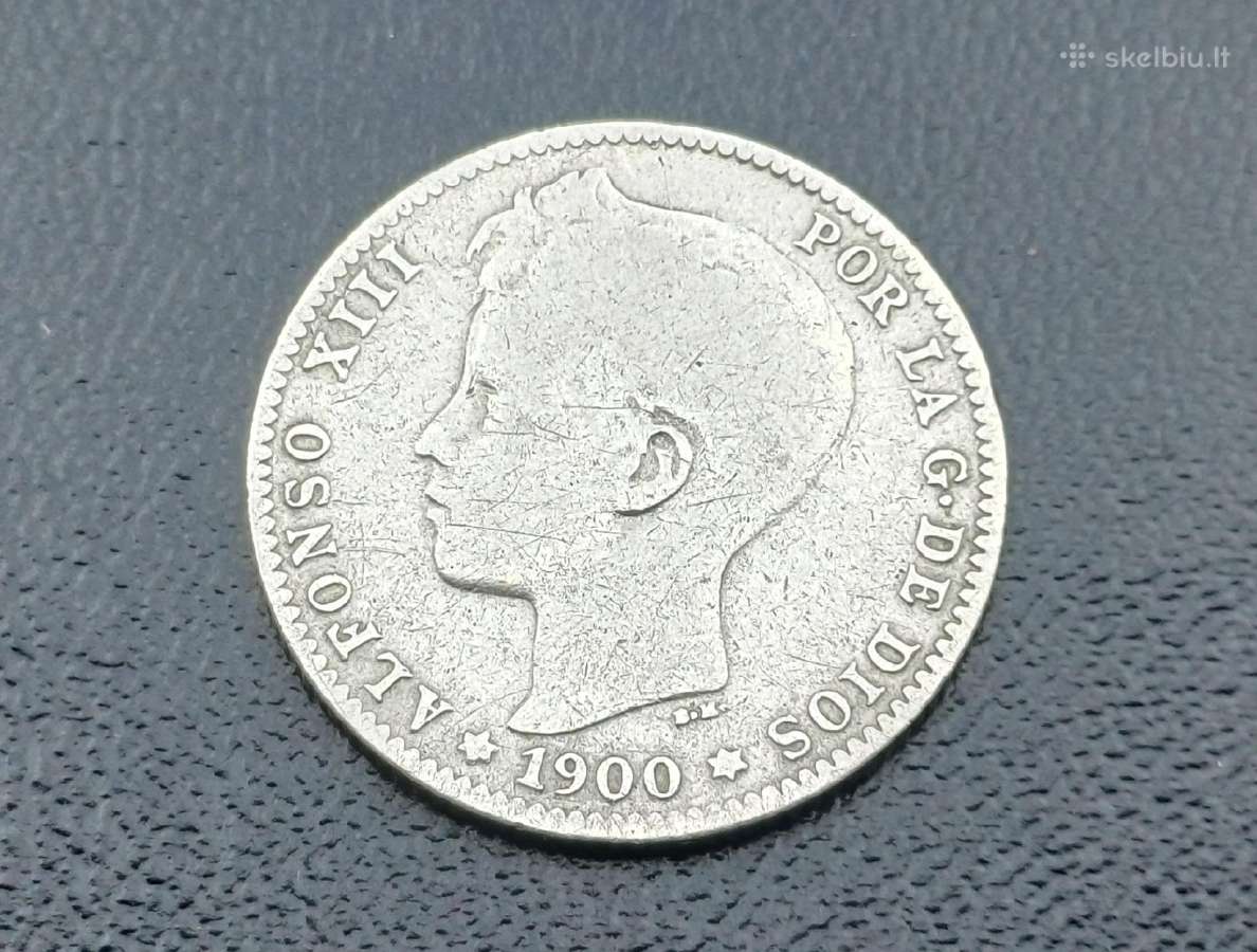 1 peseta 1900m. Ispanija sidabras - nuotraukos Nr. 2