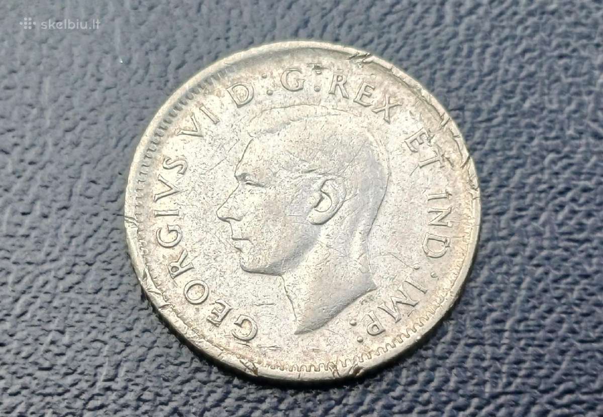 10 centų 1947m. Kanada sidabras - nuotraukos Nr. 2