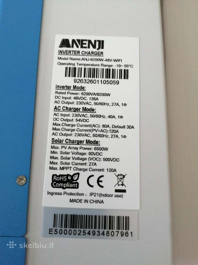Hibridinį saulės inverterį Anenji 48v 6.2 Kw - nuotraukos Nr. 3