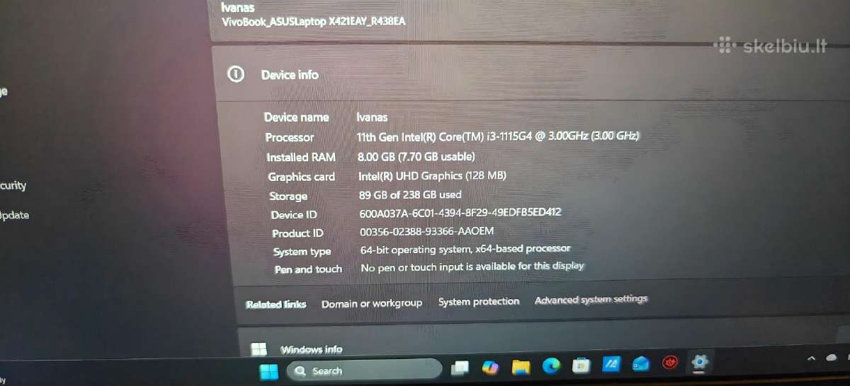 Asus vivobook 14 i3-1115g4,8gb RAM, 256gb SSD - nuotraukos Nr. 4