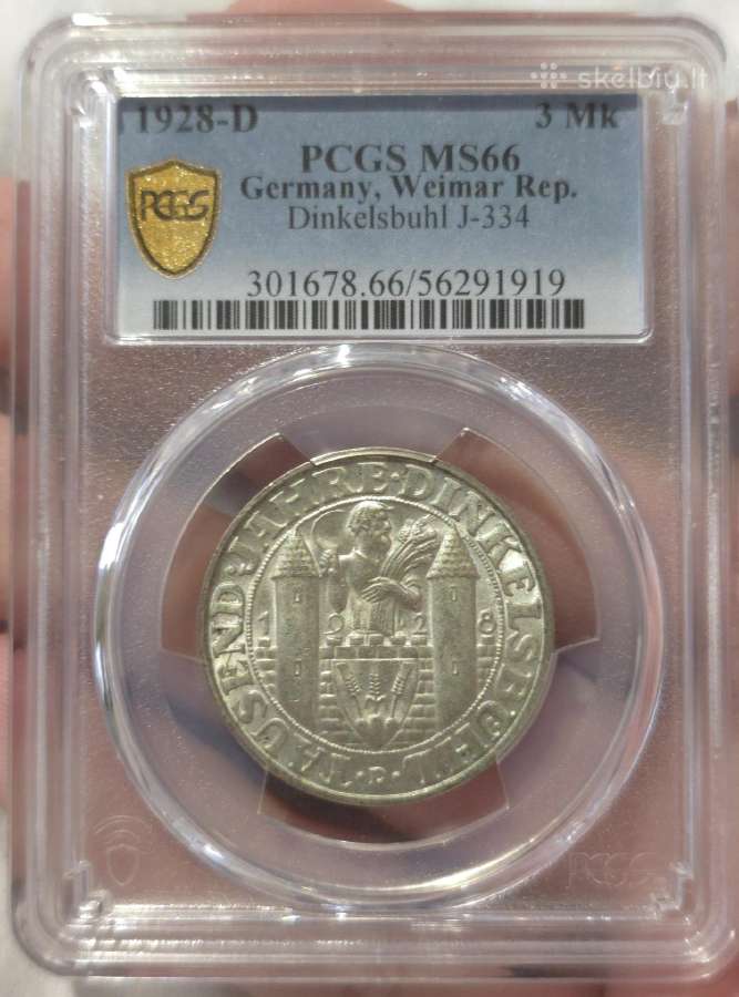 3 Reichsmarkės 1928m. Veimaro Respublika Pcgs Ms66