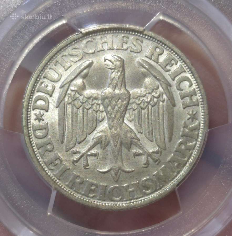 3 Reichsmarkės 1928m. Veimaro Respublika Pcgs Ms66 - nuotraukos Nr. 3