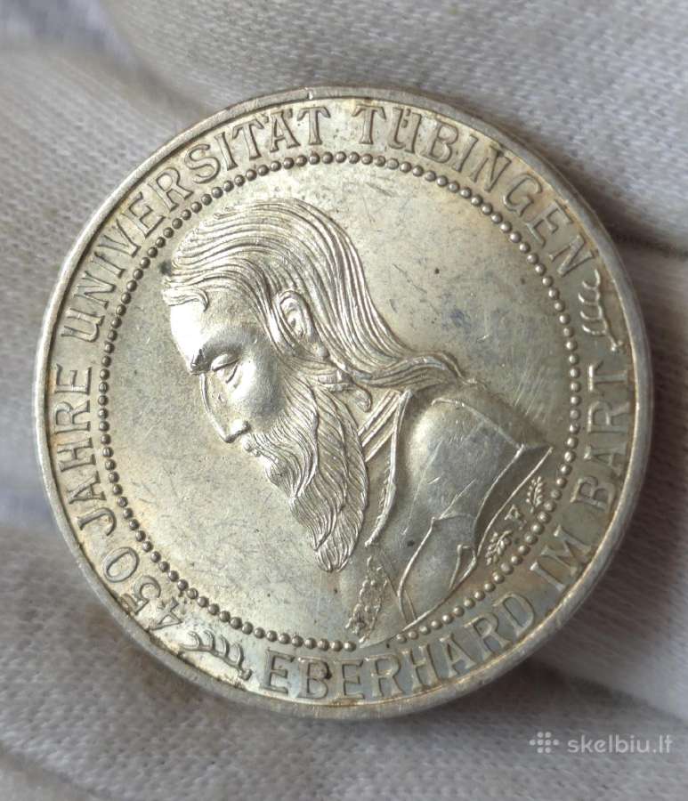 3 Reichsmarkės 1927m. Tiubingeno universitetas - nuotraukos Nr. 2