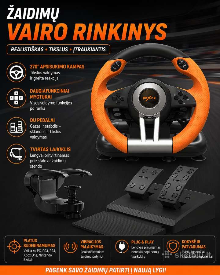 Prodrive 180 Racing Wheel – Vairas su Pedalais