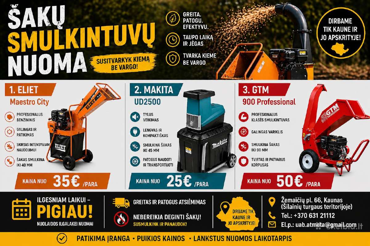 Šakų Smulkintuvų Nuoma Kaune