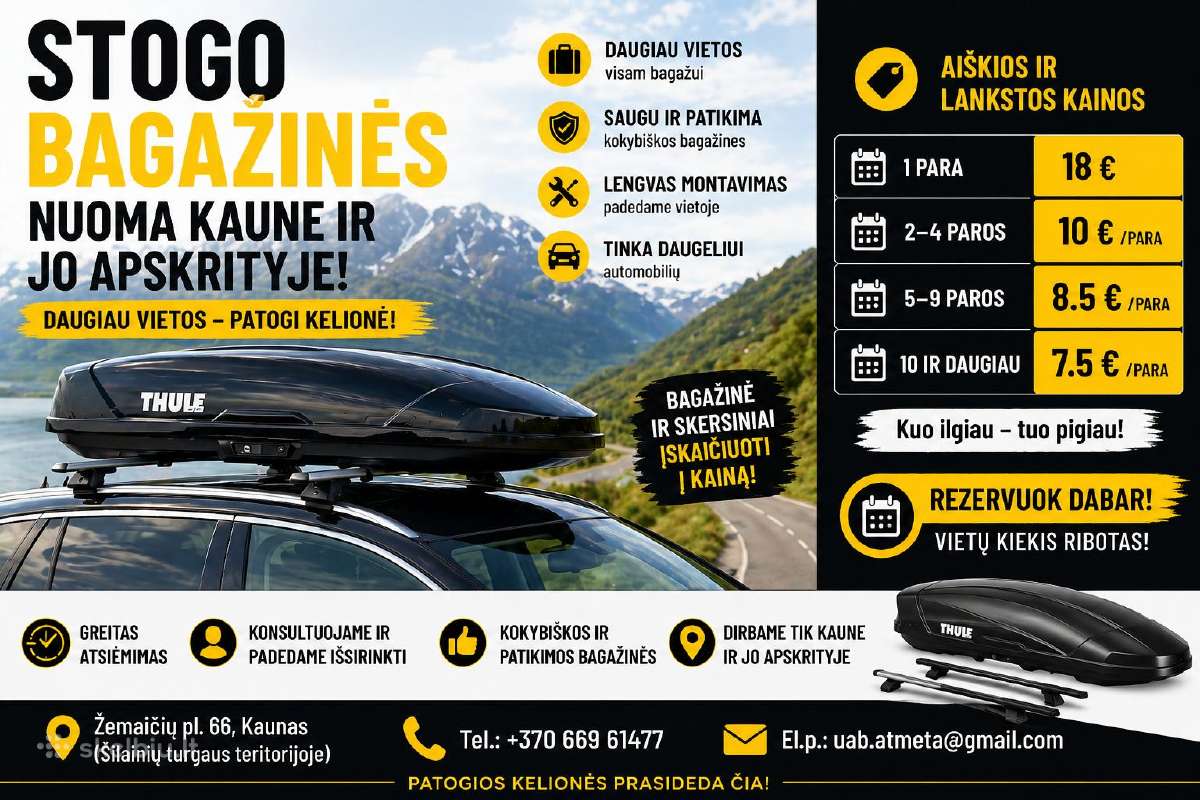 Stogo Bagažinė Nuoma Kaune – Nuo 7.5€/para