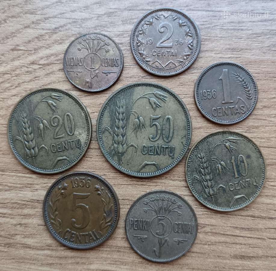 Pilnas tarpukario Lietuvos centų komplektas