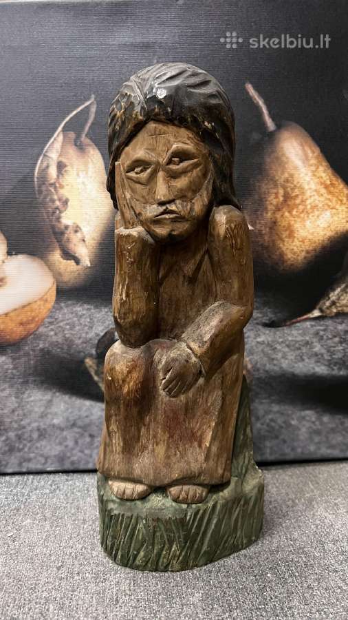 Medinė autorinė Rūpintojėlio skulptūrėlė Krekenava - nuotraukos Nr. 2