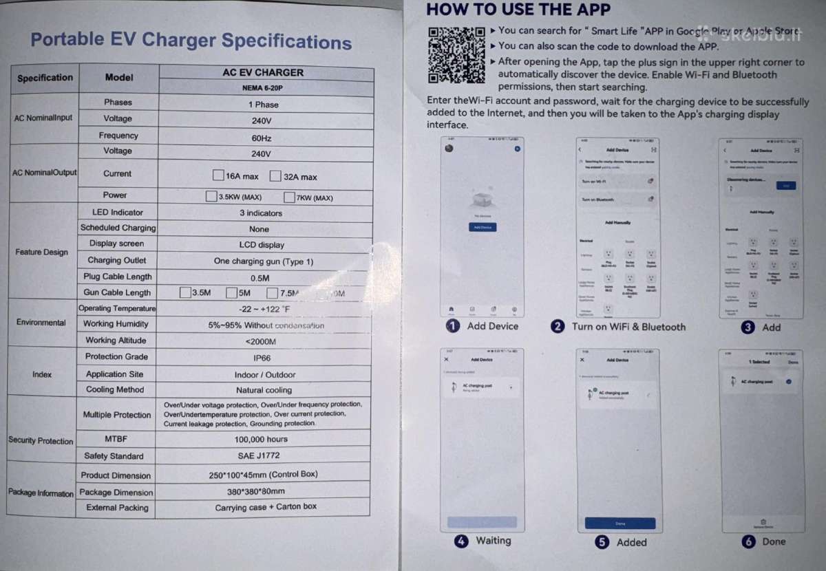 Elektromobilio kroviklis Type 1, 3-7,4kw WiFi - nuotraukos Nr. 7