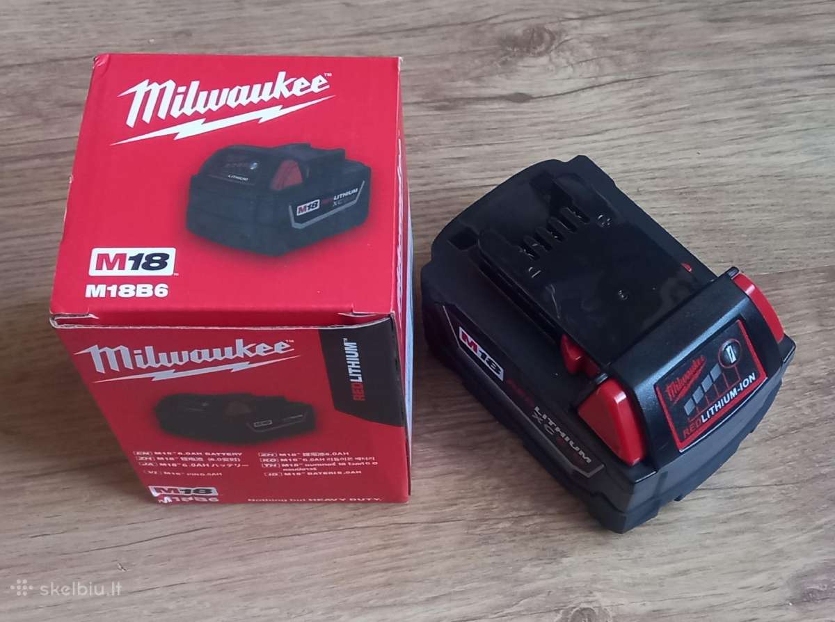 Milwaukee 6 Ah 18 V akumuliatoriai.