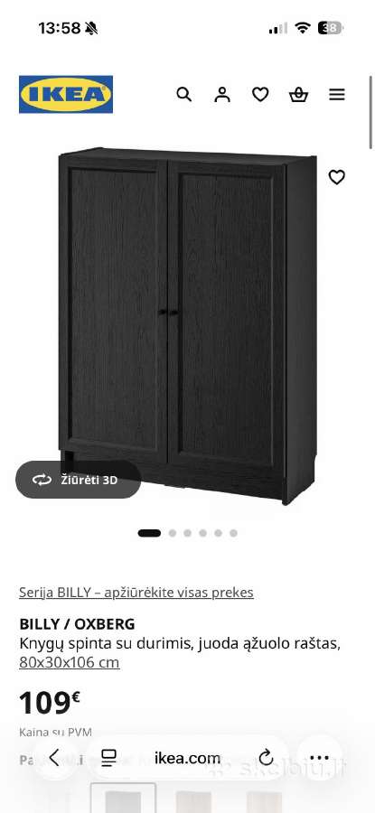 Ikea oxberg billy knygų spinta juodos spalvos