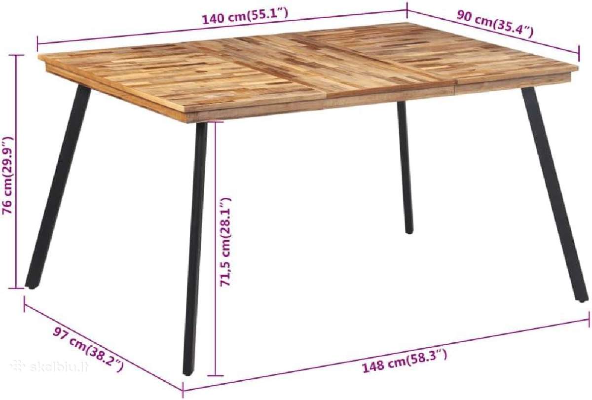 Valgomojo stalas, 148x97x76cm, tikmedžio medienos - nuotraukos Nr. 14