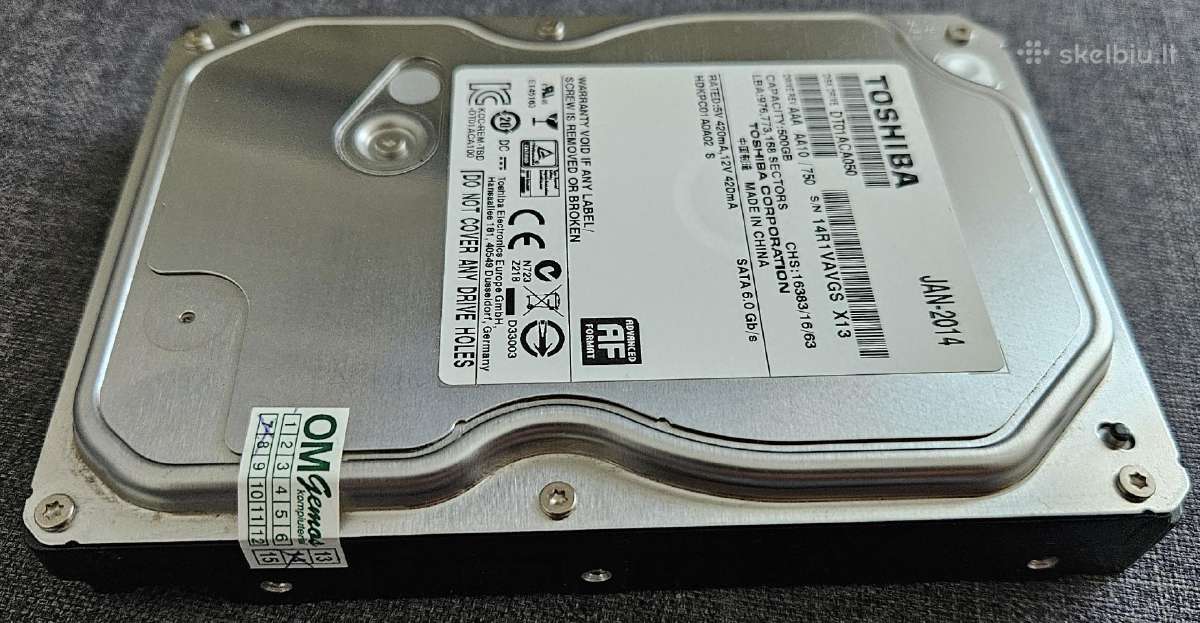 HDD Toshiba 500gb 3,5 colio Sata3 - nuotraukos Nr. 2