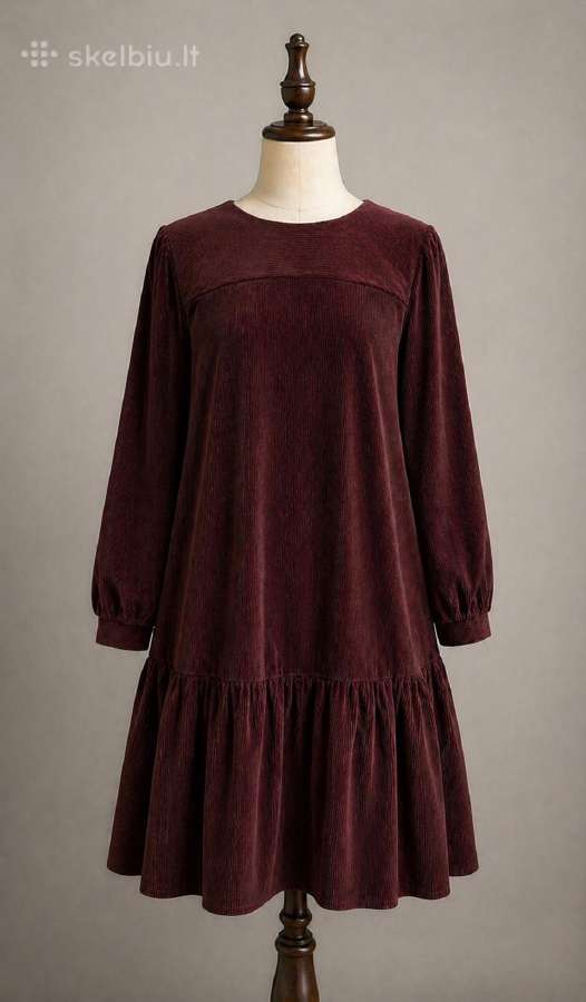 Bordo veliūrinė suknelė (laisva, S–m)