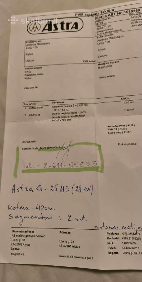 Katilo Astra G-25ms(28kw) keramikos komplektas - nuotraukos Nr. 2
