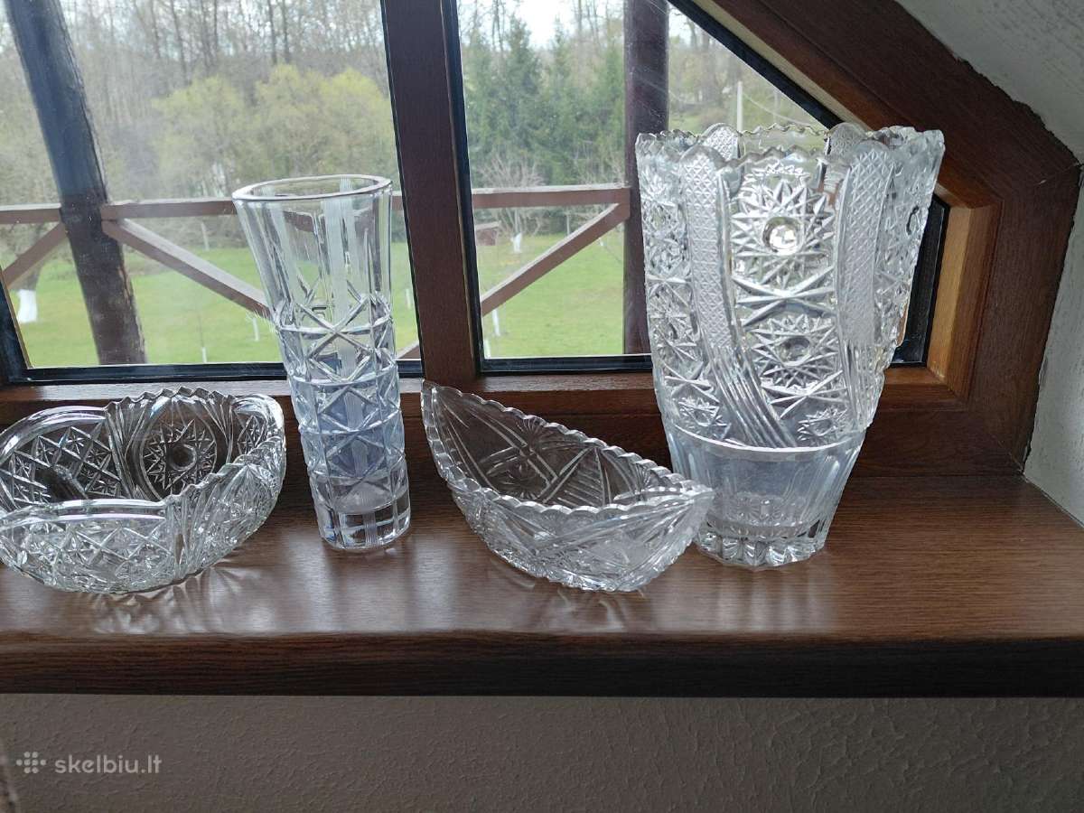 Senovinė krikštolinė,raižyta vaza - nuotraukos Nr. 3