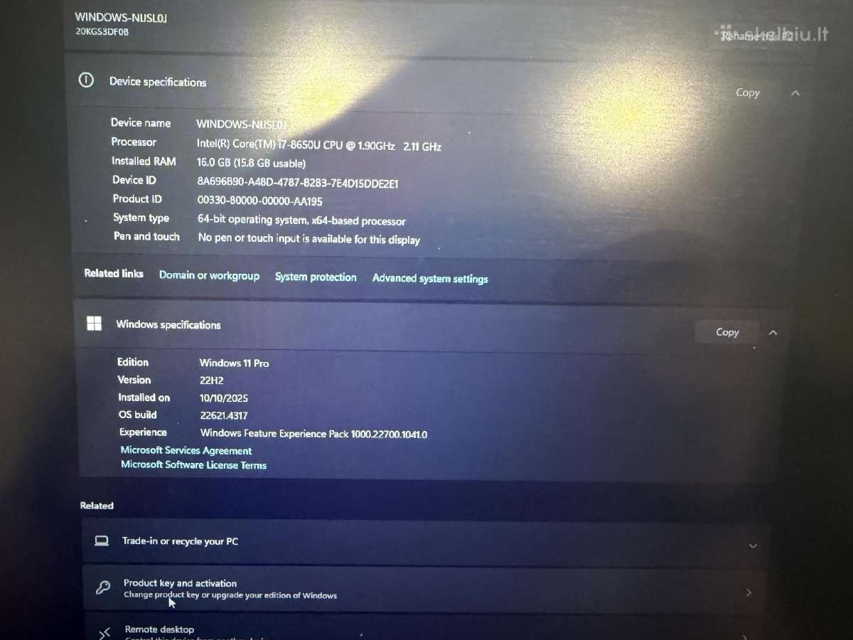Lenovo Thinkpad X1 Carbon 6gen i7 - nuotraukos Nr. 8