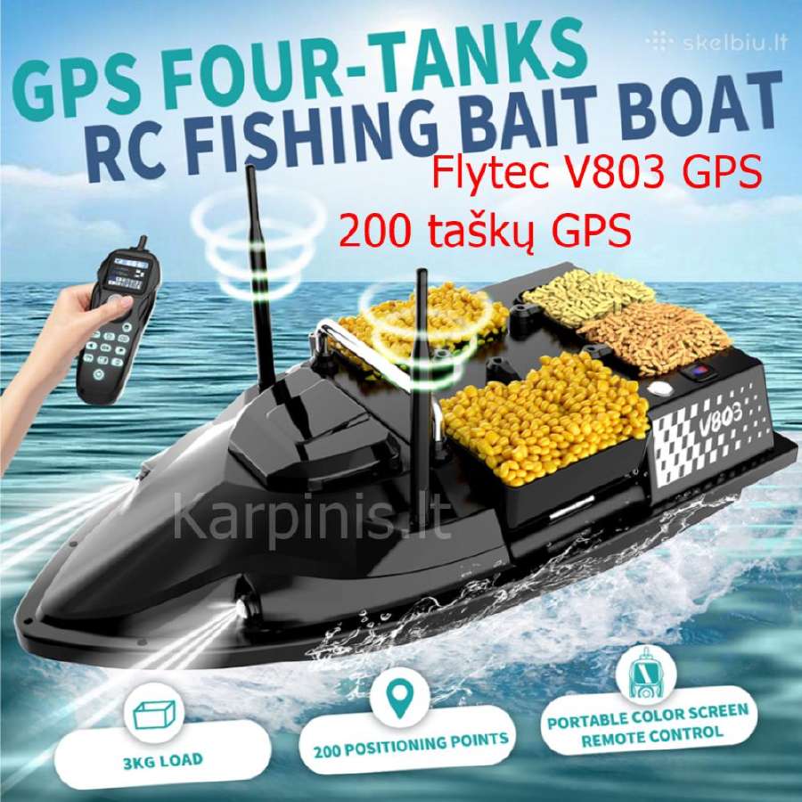 Flytec V803 GPS pašarų laivelis su GPS 200 taškų - nuotraukos Nr. 3
