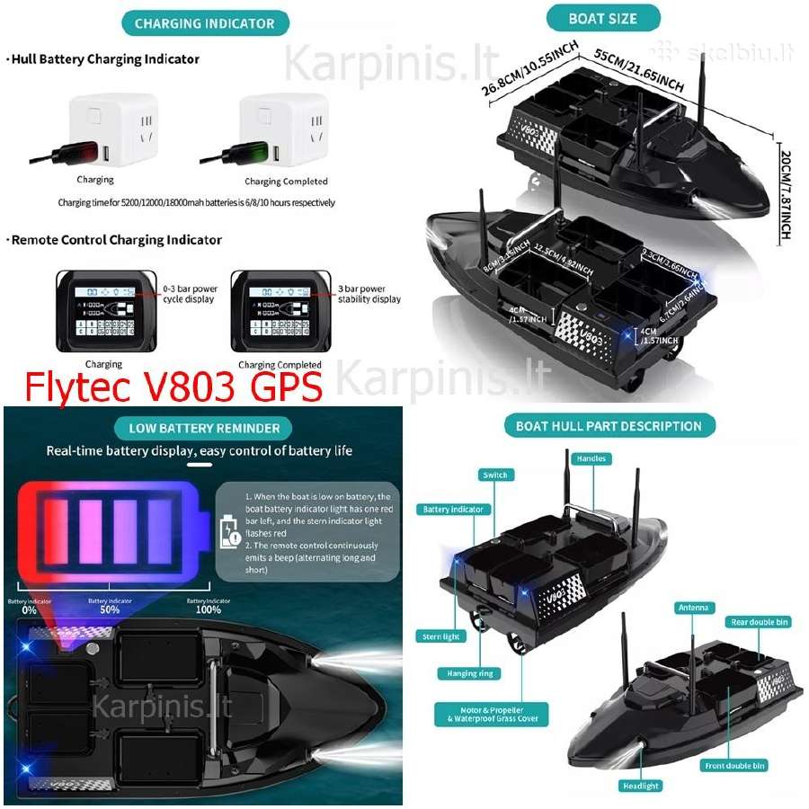Flytec V803 GPS pašarų laivelis su GPS 200 taškų - nuotraukos Nr. 9