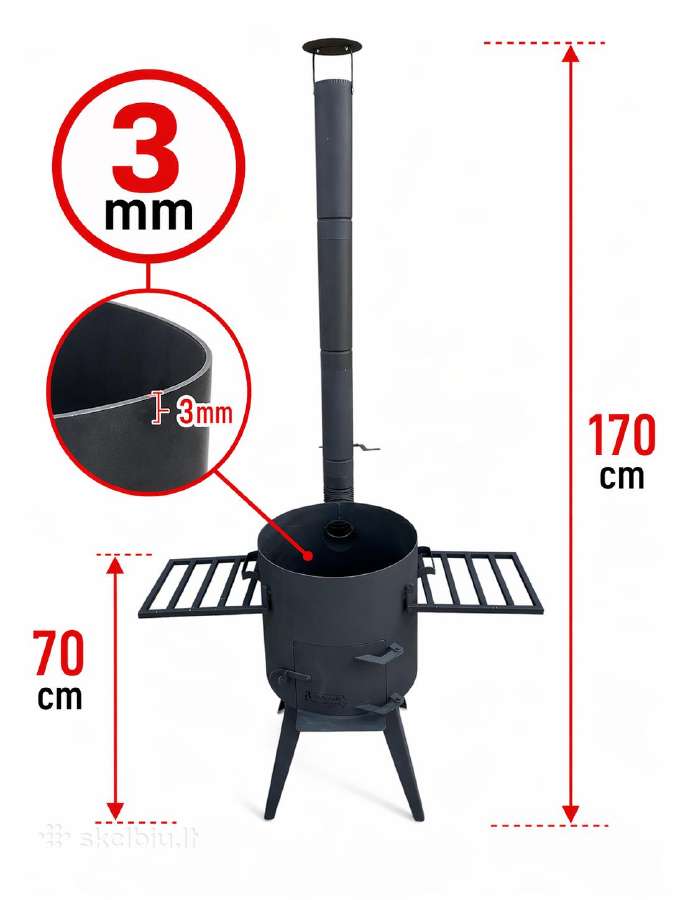 Ketaus kazanas šašlykinė krosnelė rūkykla 3in1