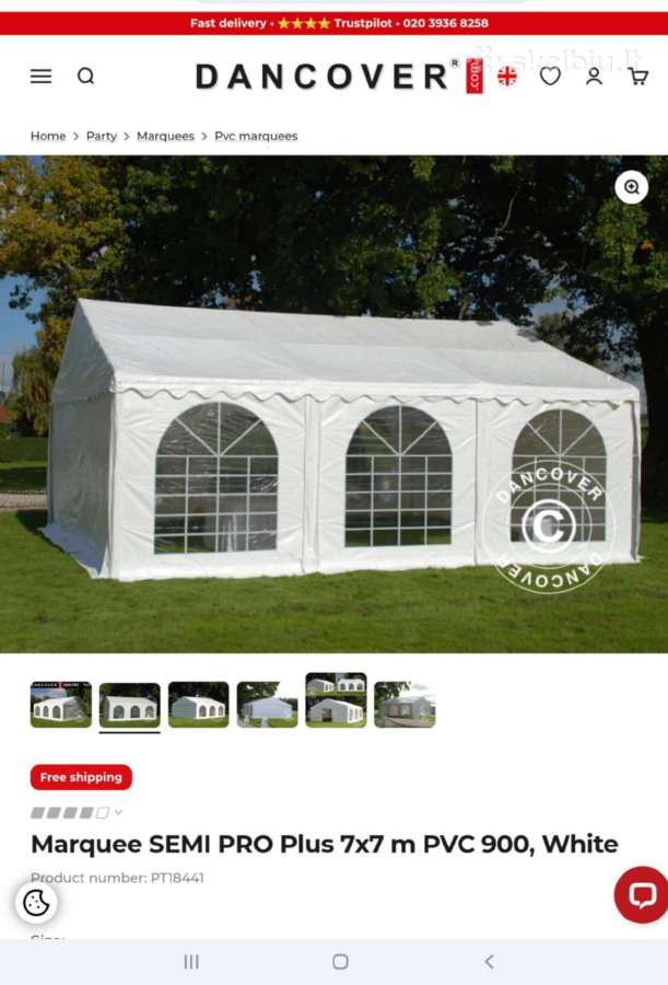 Dancover Party Tent Semi Pro Plus 7m7m, aukš-2.3m - nuotraukos Nr. 2