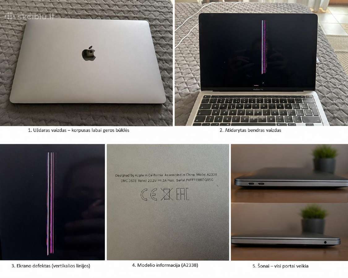 MacBook Pro M1 256gb su ekrano defektu