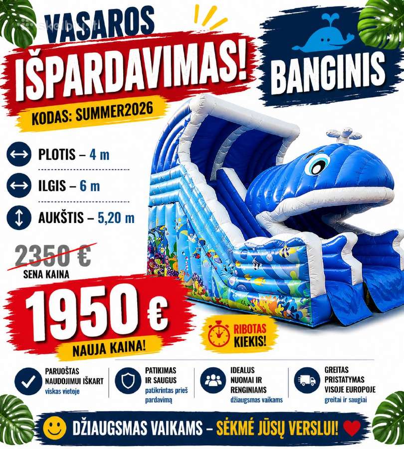 Naujas pripučiamas batutas Banginis