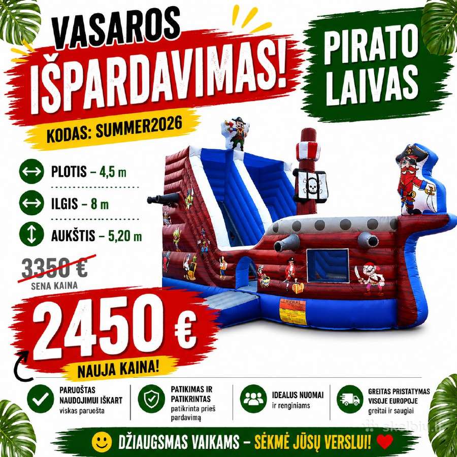 Akcija 2450€ pripučiamas batutas Pirato Laivas