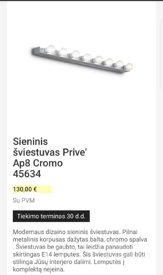Prive ap8 cromo sieninis šviestuvas - nuotraukos Nr. 2