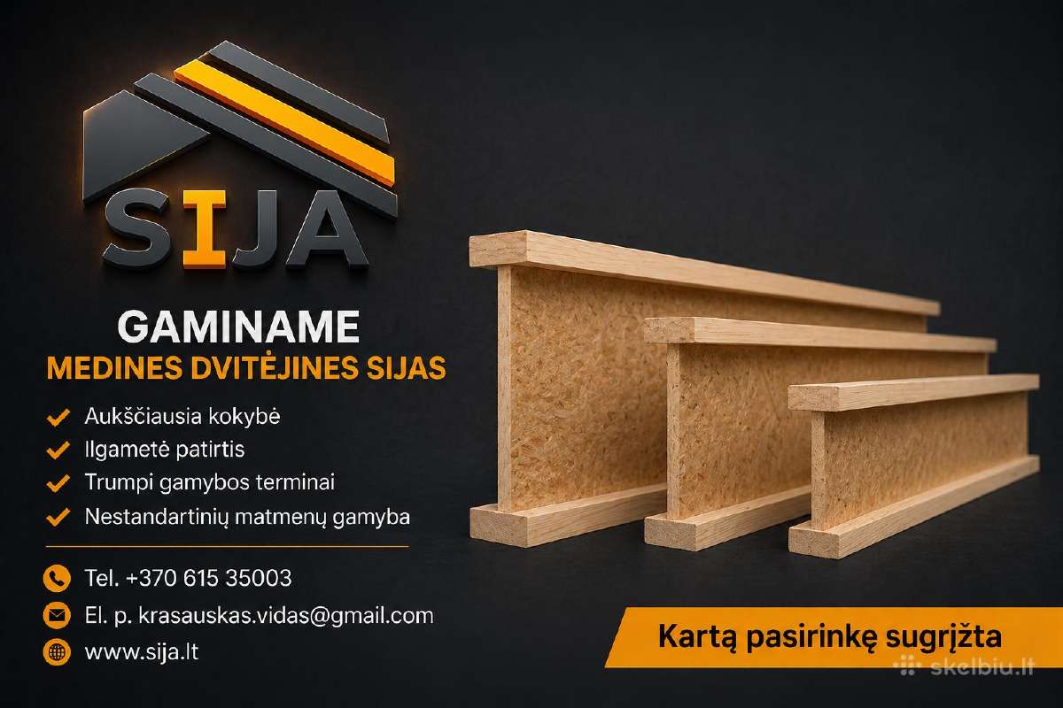 Dvitėjines sijos, i-beam statybinė mediena