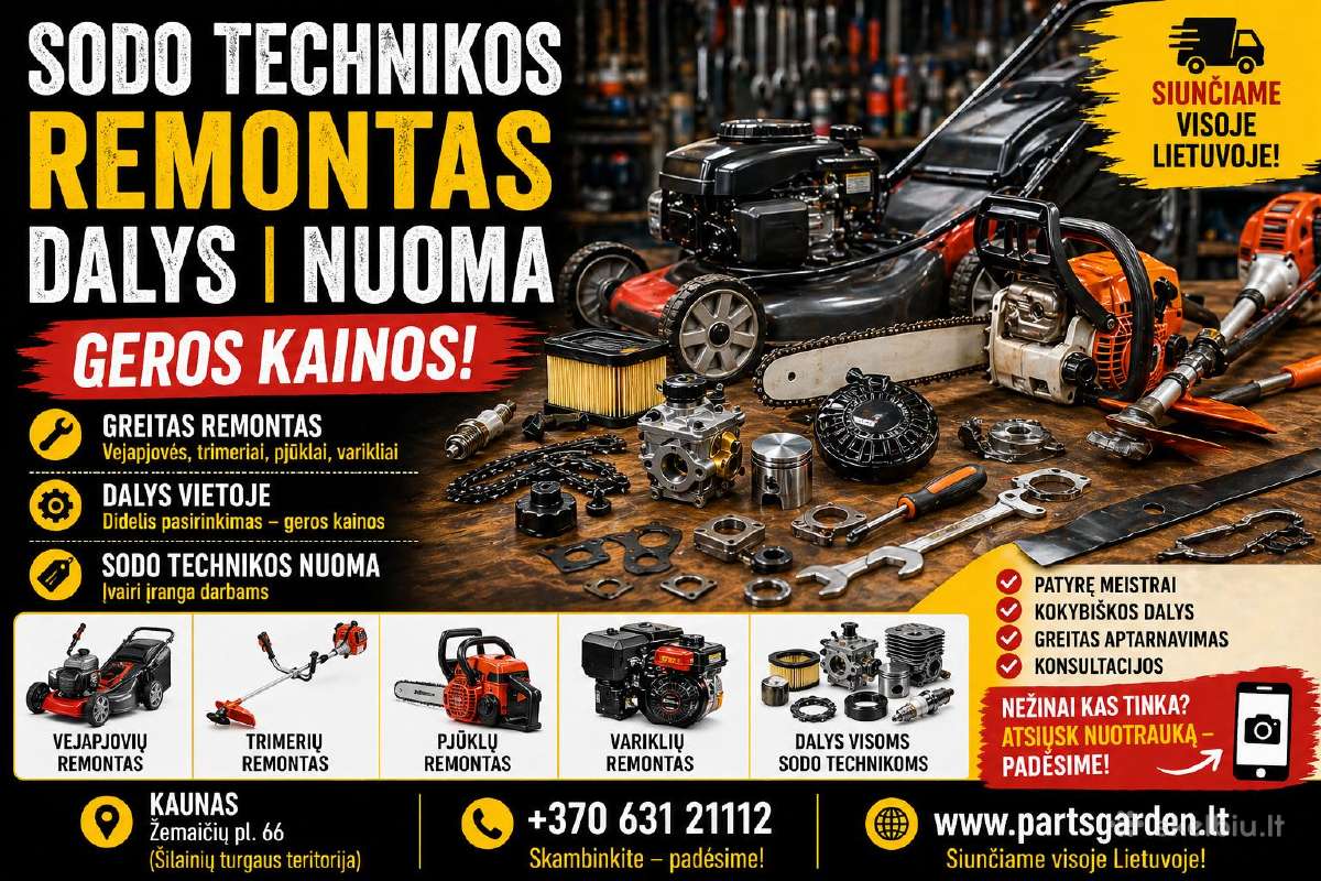 Sodo technikos Remontas Pardavimas Nuoma